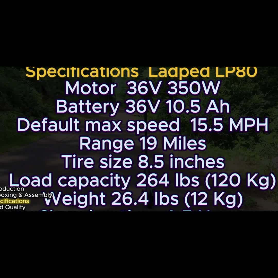 LADPED Electric Scooter 350W 500W Motor Foldable Long Range Battery