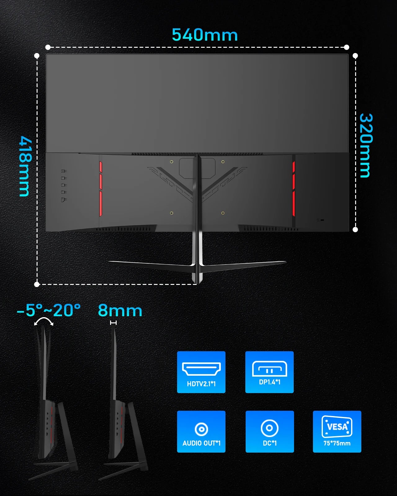 FYHXele 1ms HDR Gaming Monitor 180Hz FHD G-Sync With VESA