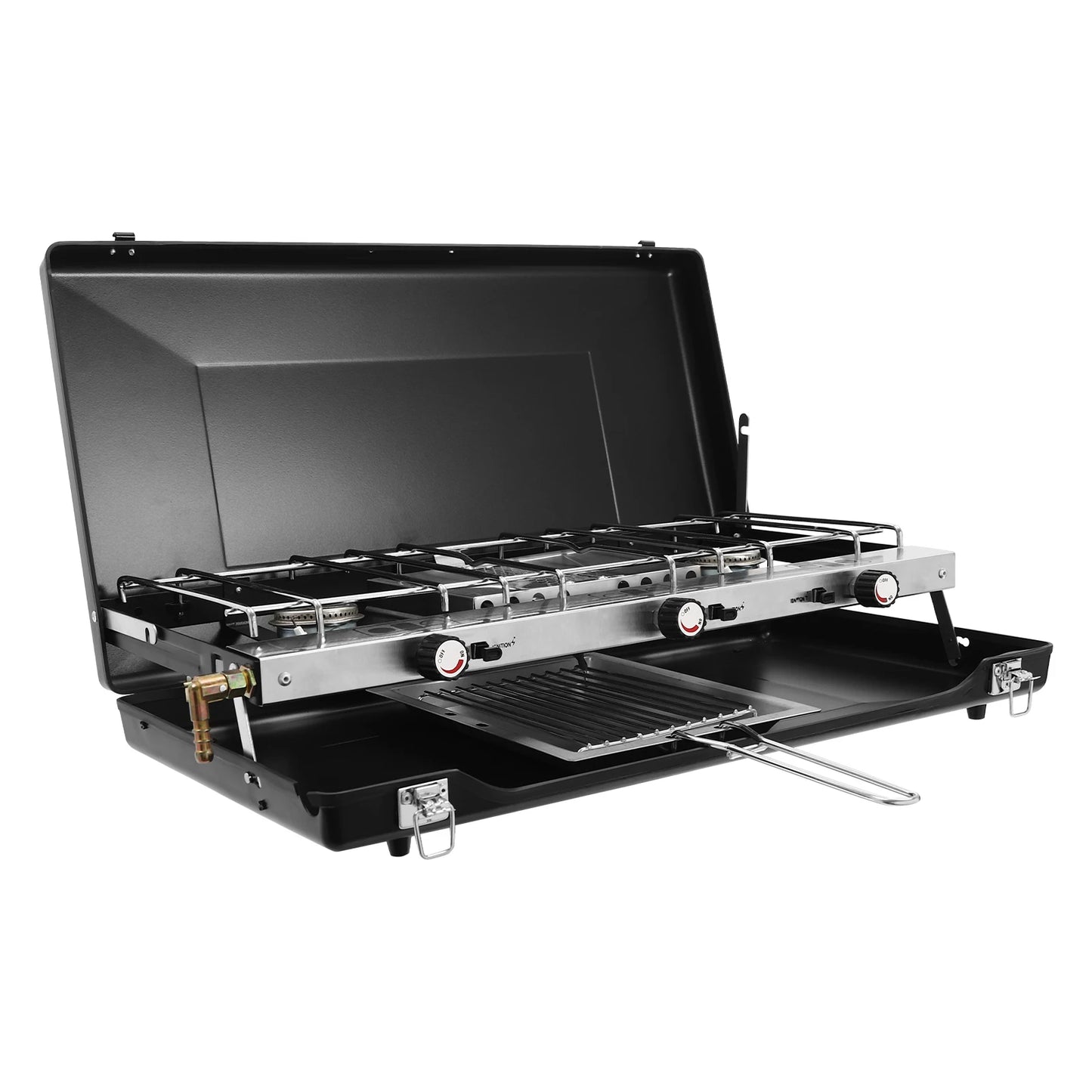 Portable Camping Stove With Griddle 3 Burner Propane Gas