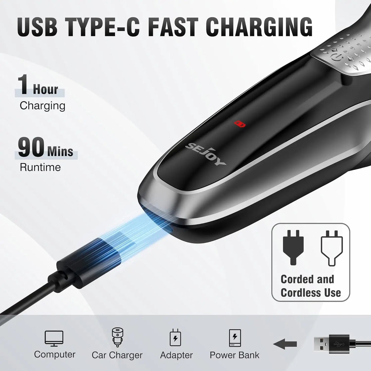 Sejoy Electric Shaver for Men Cordless Waterproof Razor Trimmer