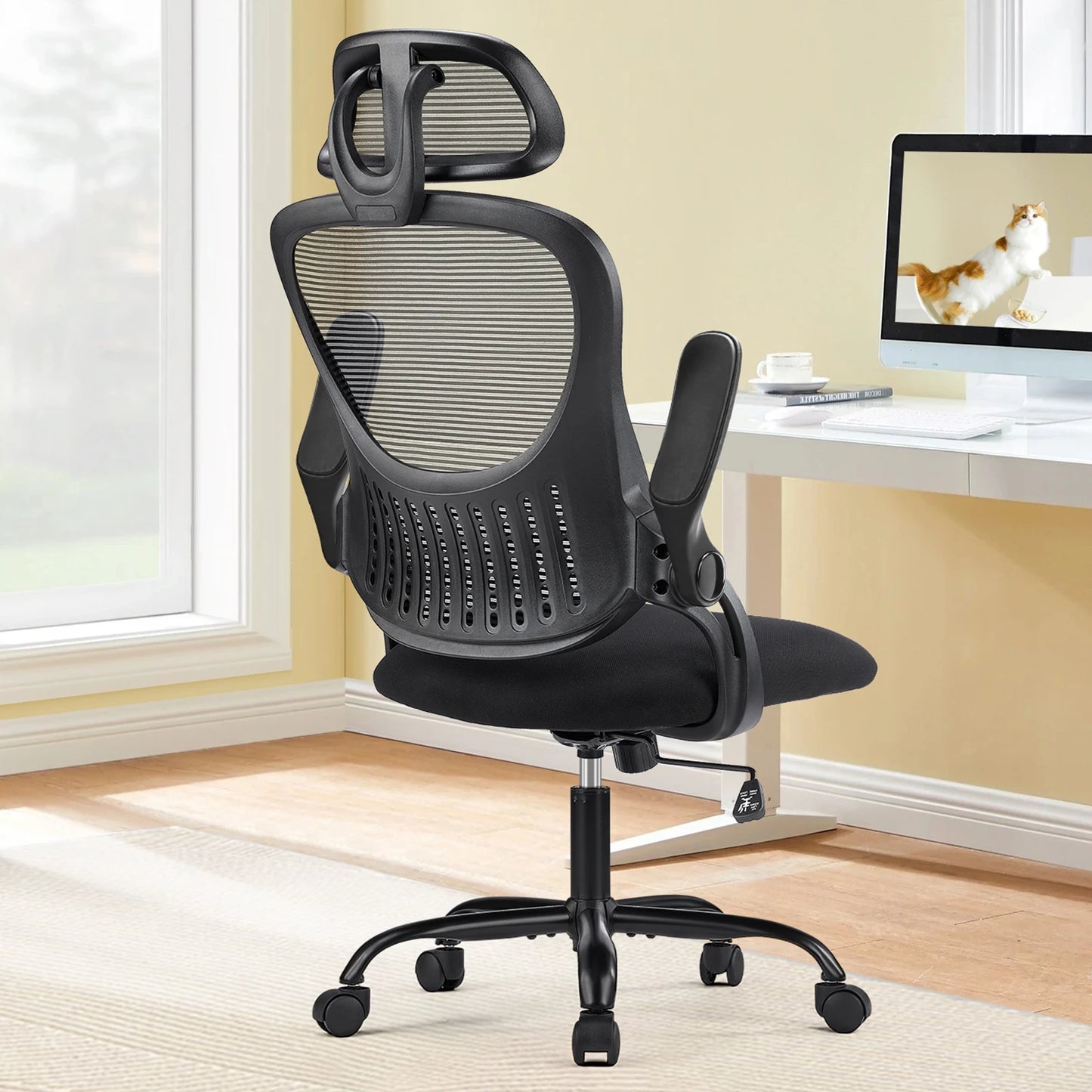 JHK Mesh Ergonomic Office Chair With Flip-Up Arms For Comfort