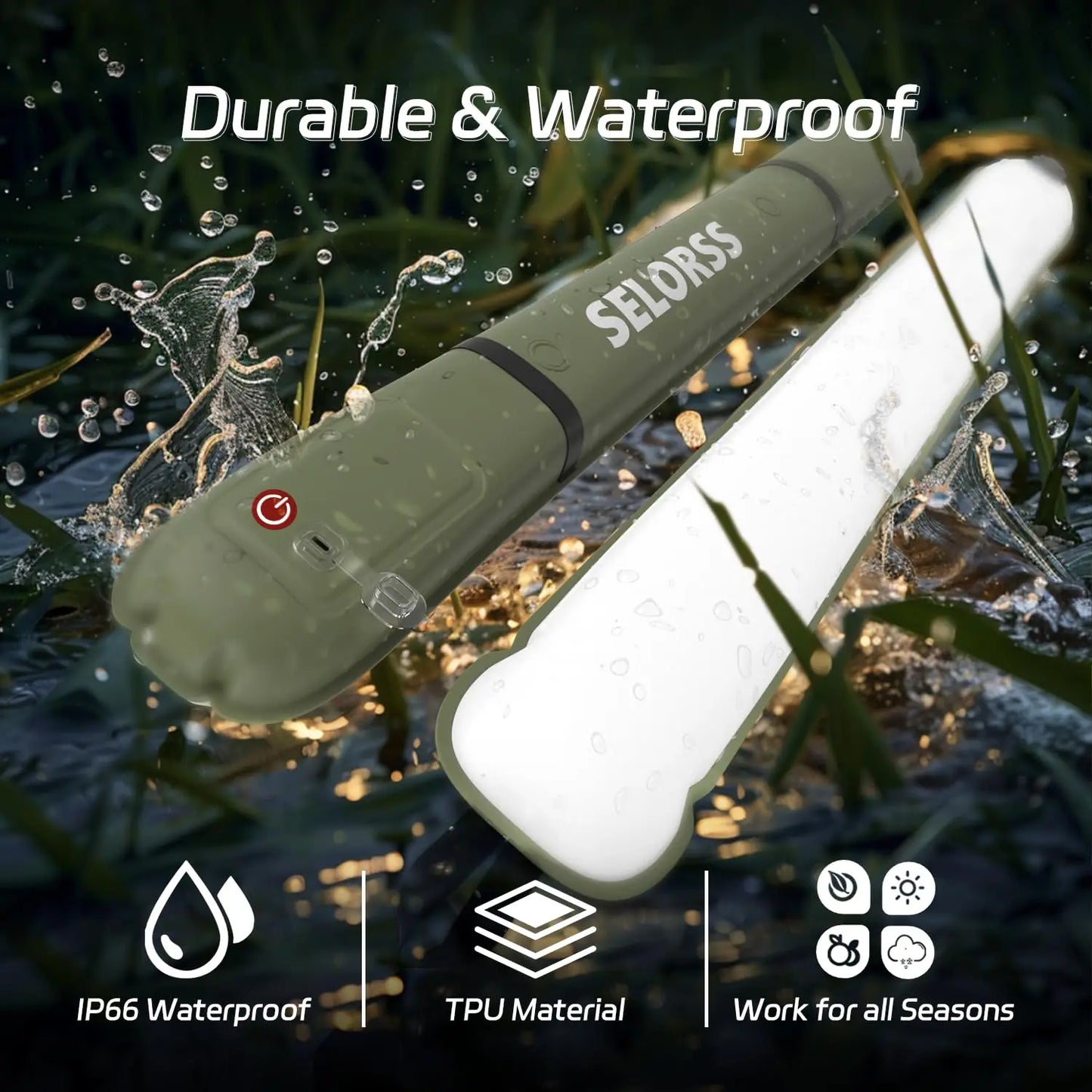 SELORSS Rechargeable Portable Camping Light Waterproof 2000mAh Spotlight