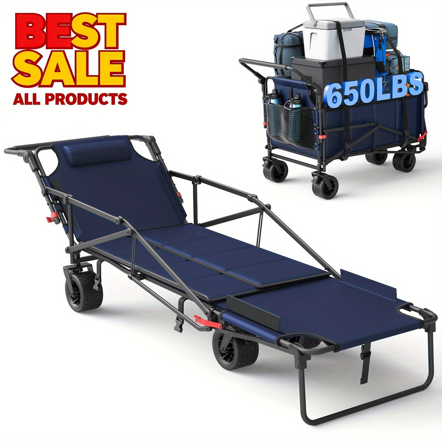 Leveleve 2 In 1 Folding Wagon and Convertible Beach Chair All Terrain