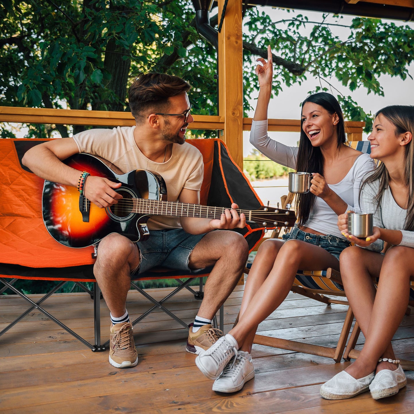 FITVIDS 2-Person Oversized Camping Chair with Cup Holders