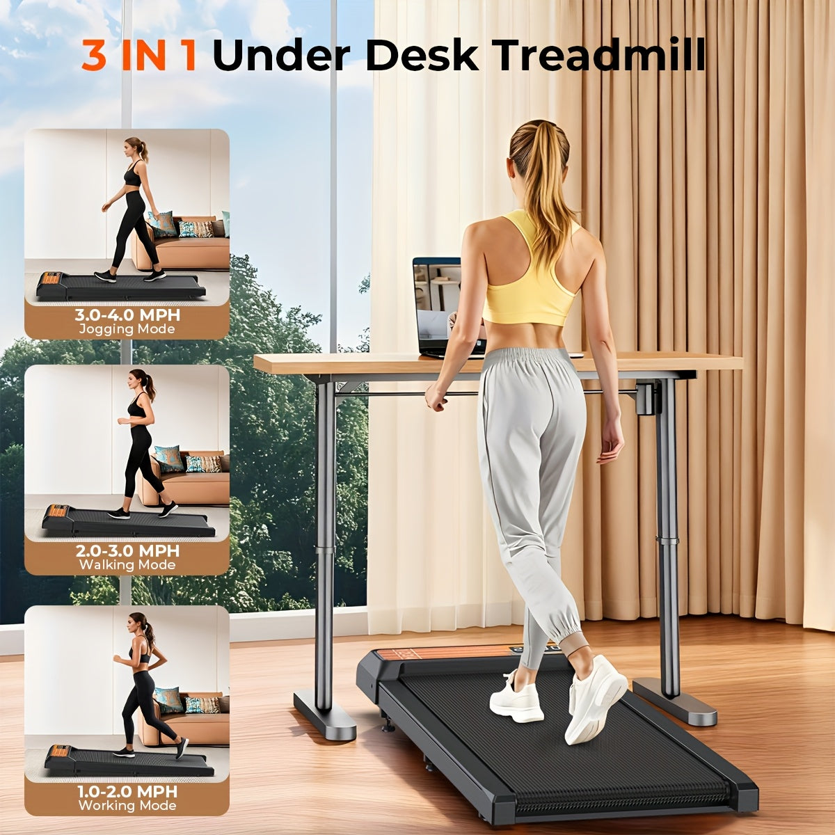ZORUN 2.5HP Quiet Under Desk Walking Pad Treadmill With Remote