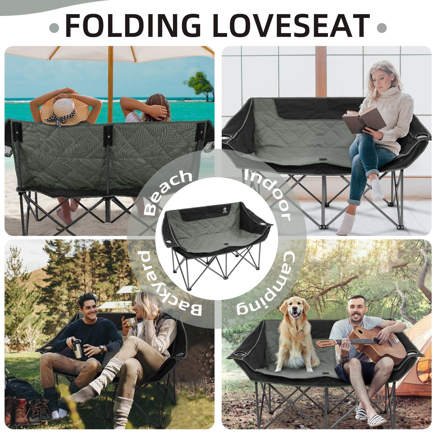 FITVIDS 2-Person Oversized Camping Chair with Cup Holders