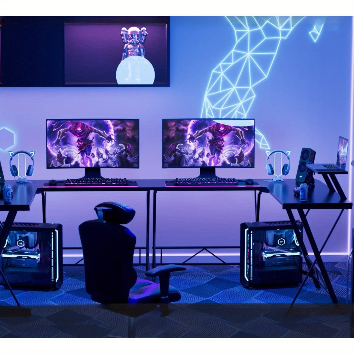 Multifunctional L Shaped Desk With Metal Frame For Gaming