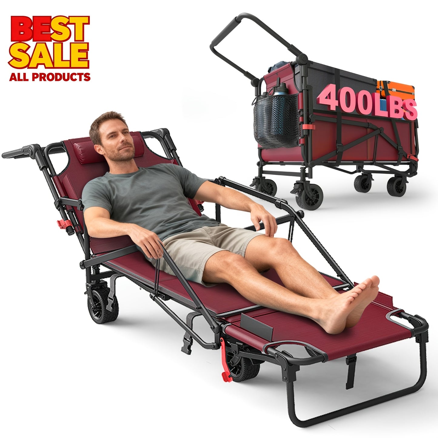 Leveleve 2 In 1 Folding Wagon and Convertible Beach Chair All Terrain