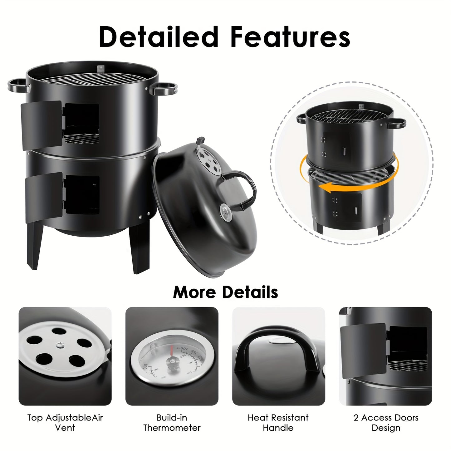 OURCAMP Charcoal Vertical Smoker Grill With Temperature Control