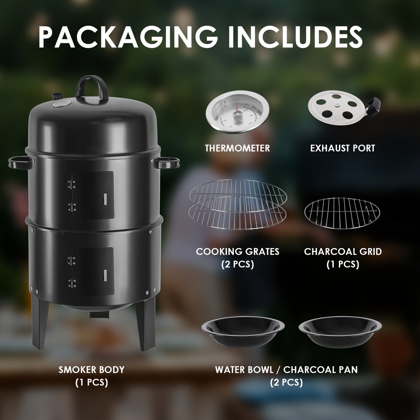 OURCAMP Charcoal Vertical Smoker Grill With Temperature Control