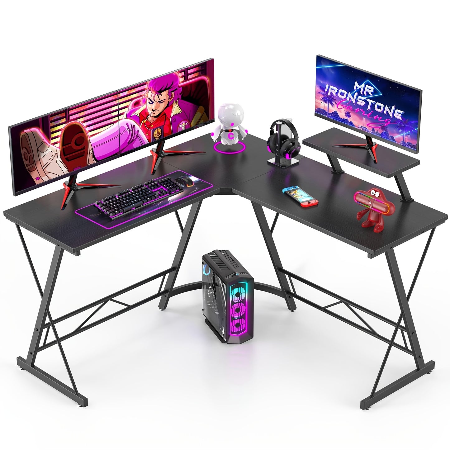 Multifunctional L Shaped Desk With Metal Frame For Gaming