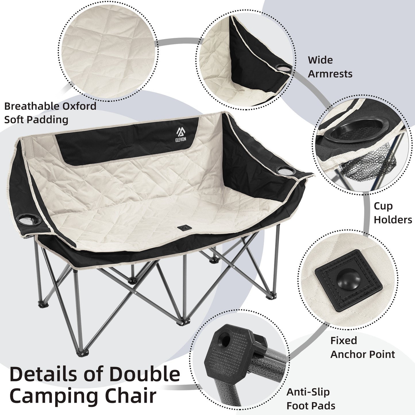 FITVIDS Two Person Heavy Duty Camping Chair Cup Holders