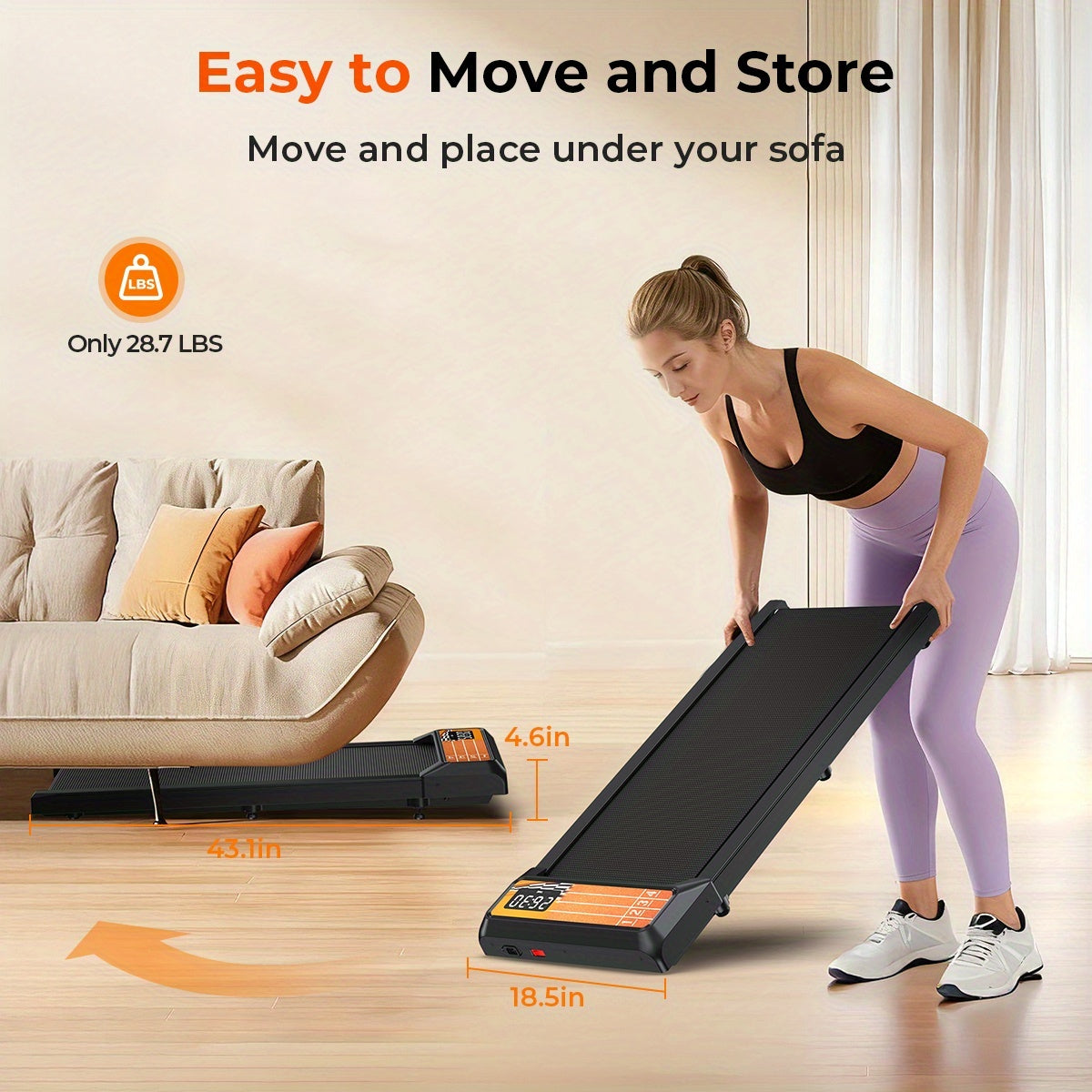 ZORUN 2.5HP Quiet Under Desk Walking Pad Treadmill With Remote