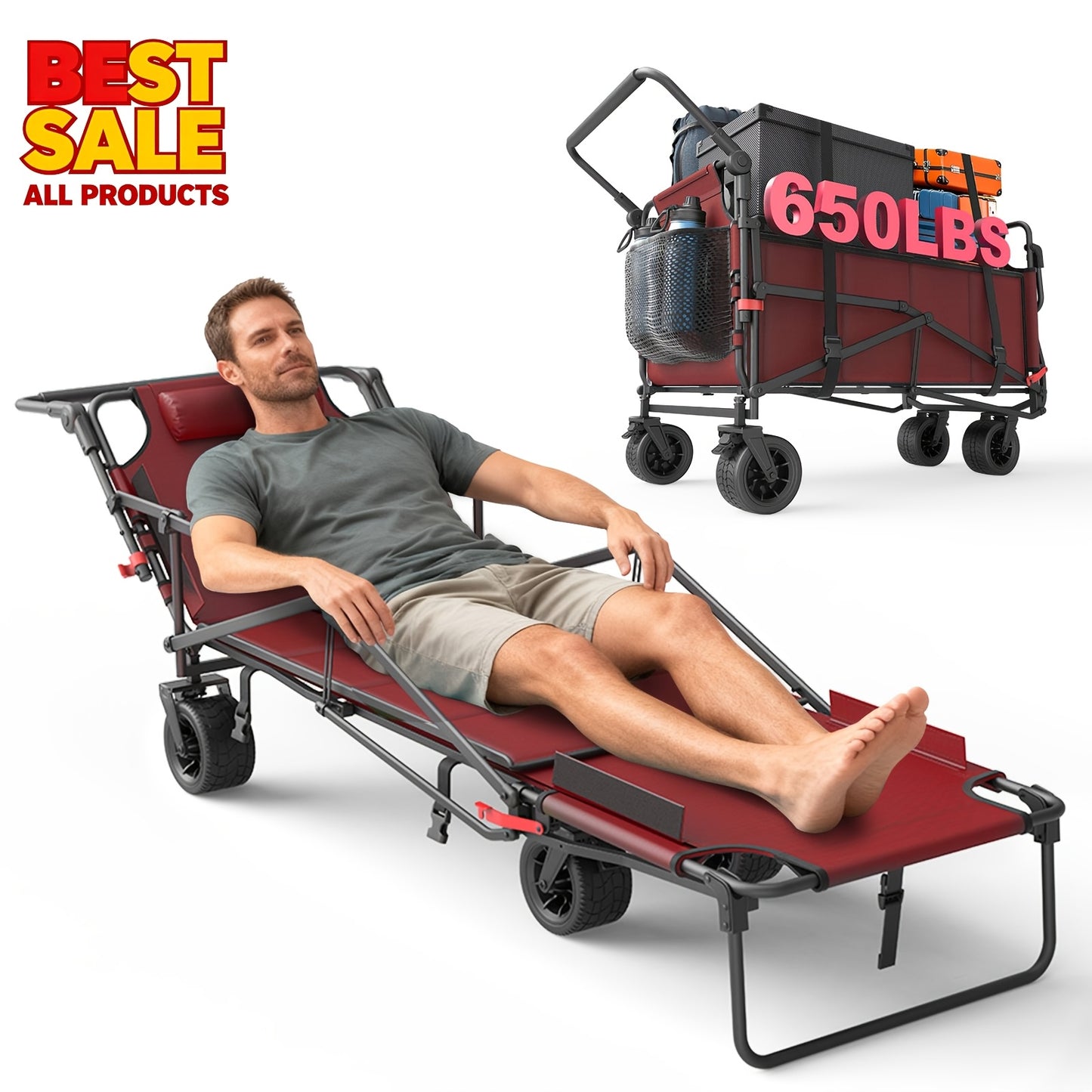 Leveleve 2 In 1 Folding Wagon and Convertible Beach Chair All Terrain