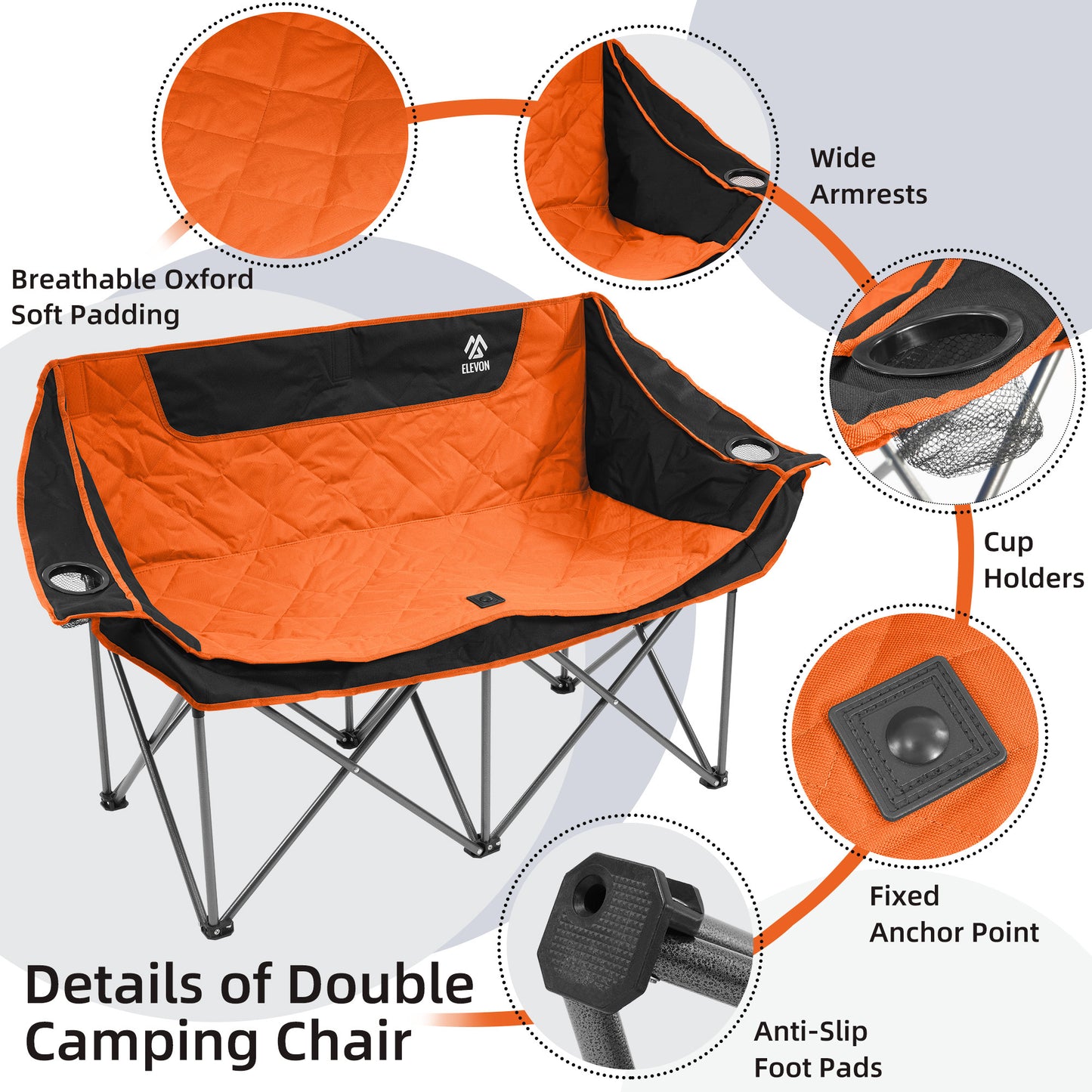 FITVIDS Two Person Heavy Duty Camping Chair Cup Holders