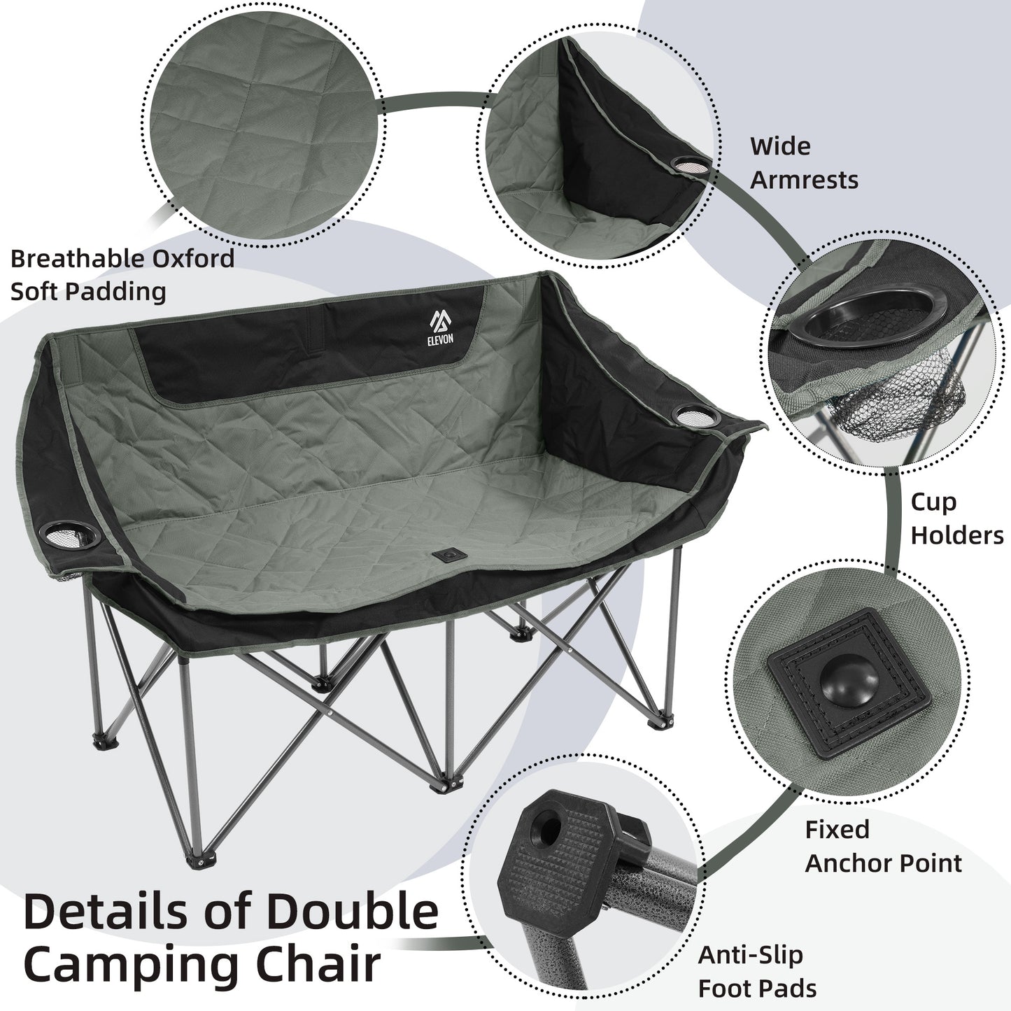 FITVIDS Two Person Heavy Duty Camping Chair Cup Holders