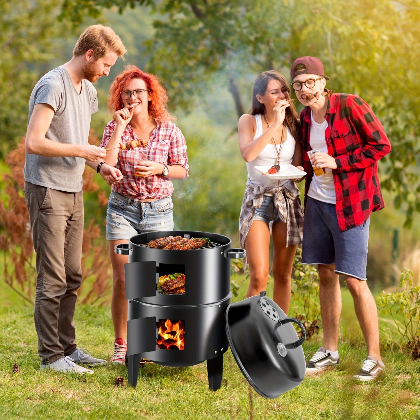 OURCAMP Charcoal Vertical Smoker Grill With Temperature Control