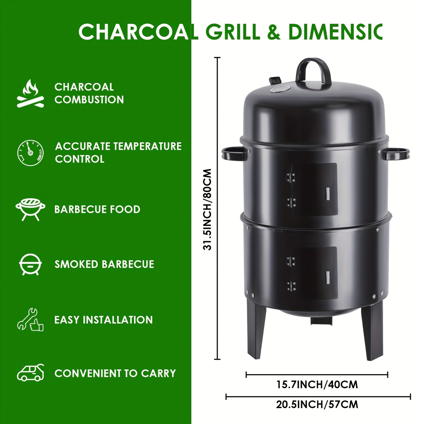 OURCAMP Charcoal Vertical Smoker Grill With Temperature Control