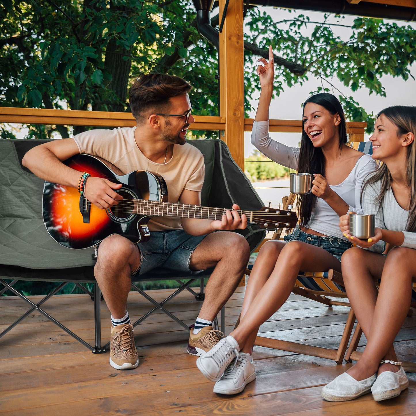 FITVIDS 2-Person Oversized Camping Chair with Cup Holders