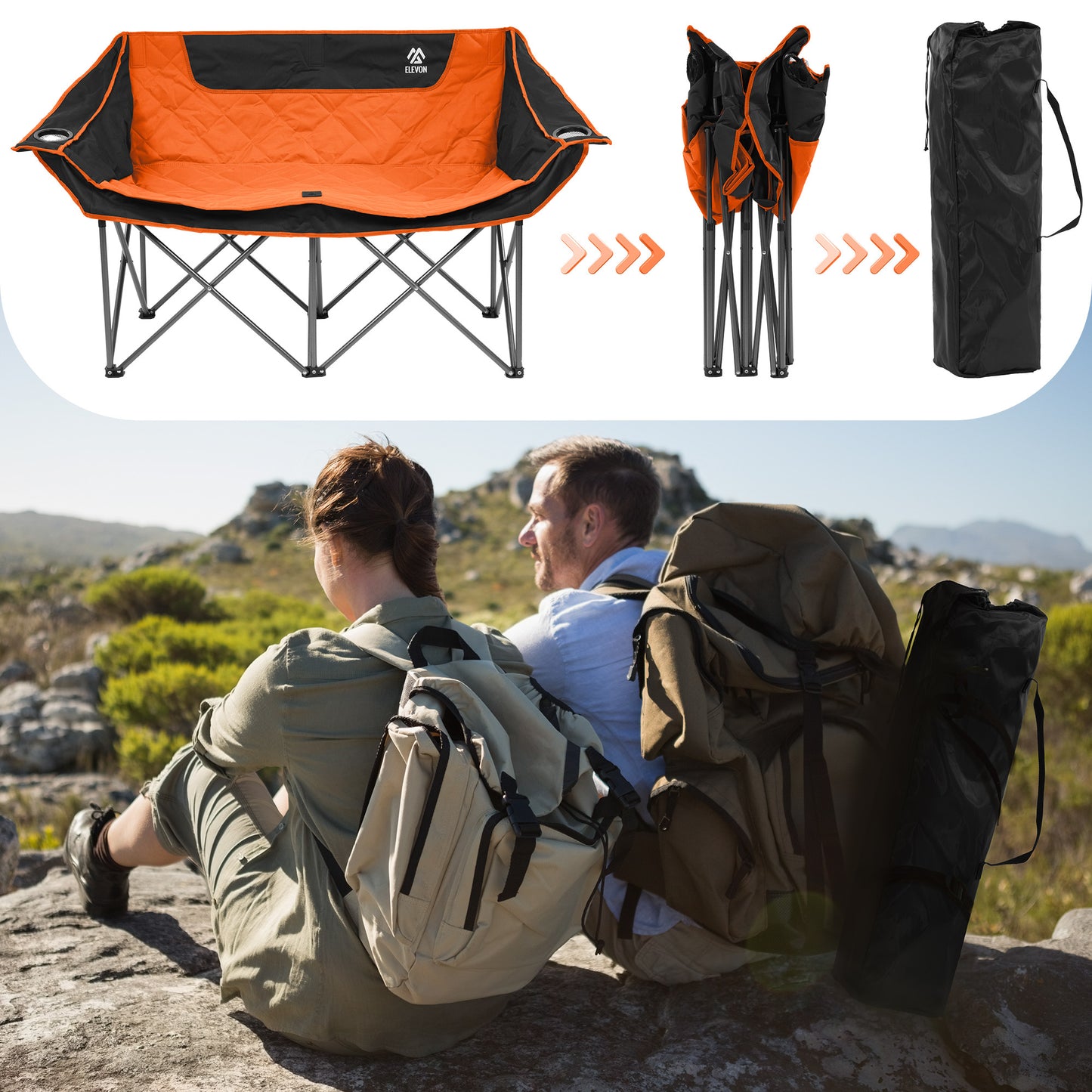 FITVIDS 2-Person Oversized Camping Chair with Cup Holders