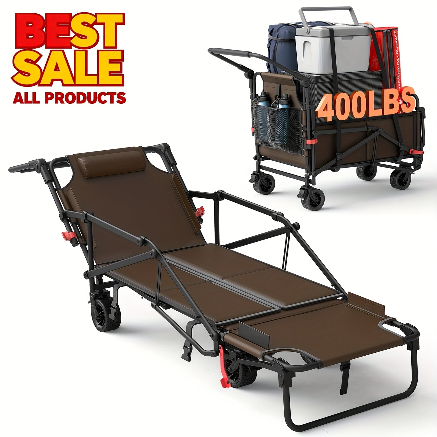 Leveleve 2 In 1 Folding Wagon and Convertible Beach Chair All Terrain