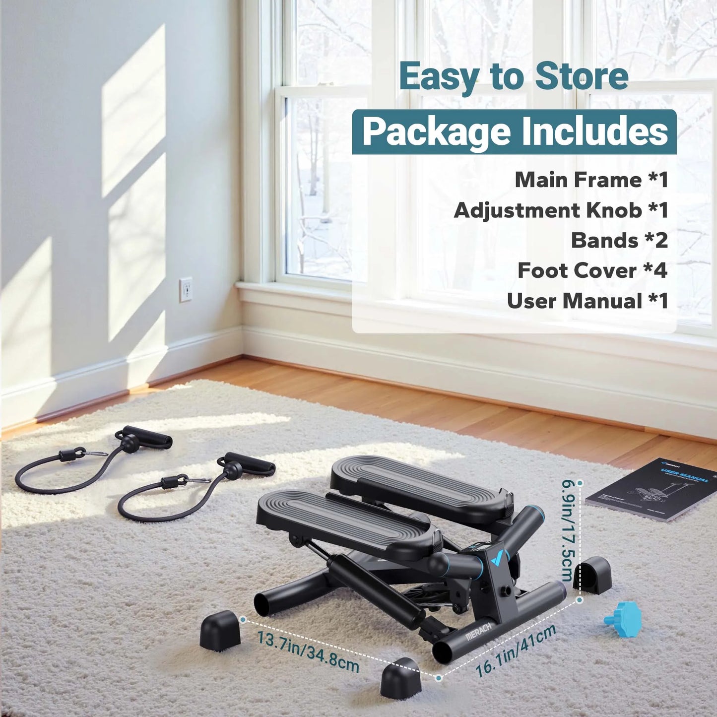 MERACH Mini Stepper With Resistance Band For Fitness