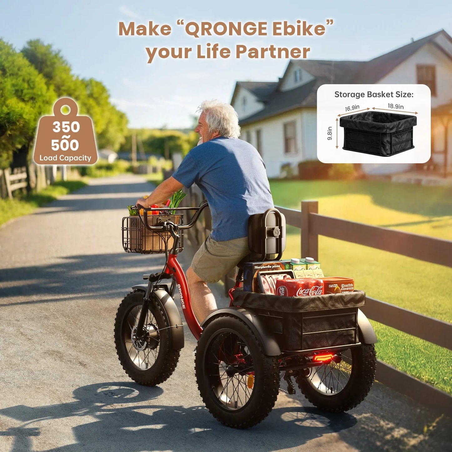 QRONGE 960W Peak Folding Electric Tricycle For Adults