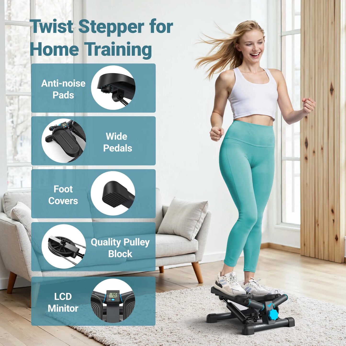 MERACH Mini Stepper With Resistance Band For Fitness