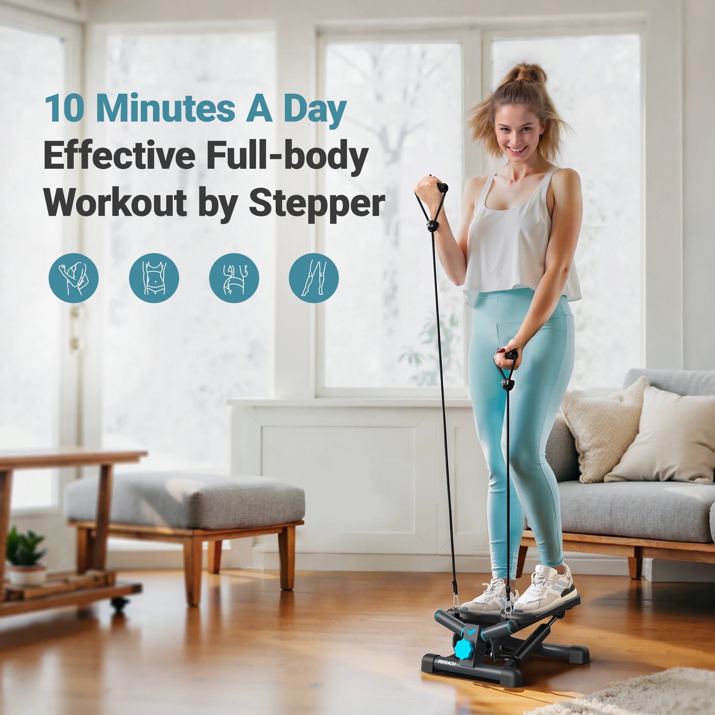 MERACH Mini Stepper With Resistance Band For Fitness