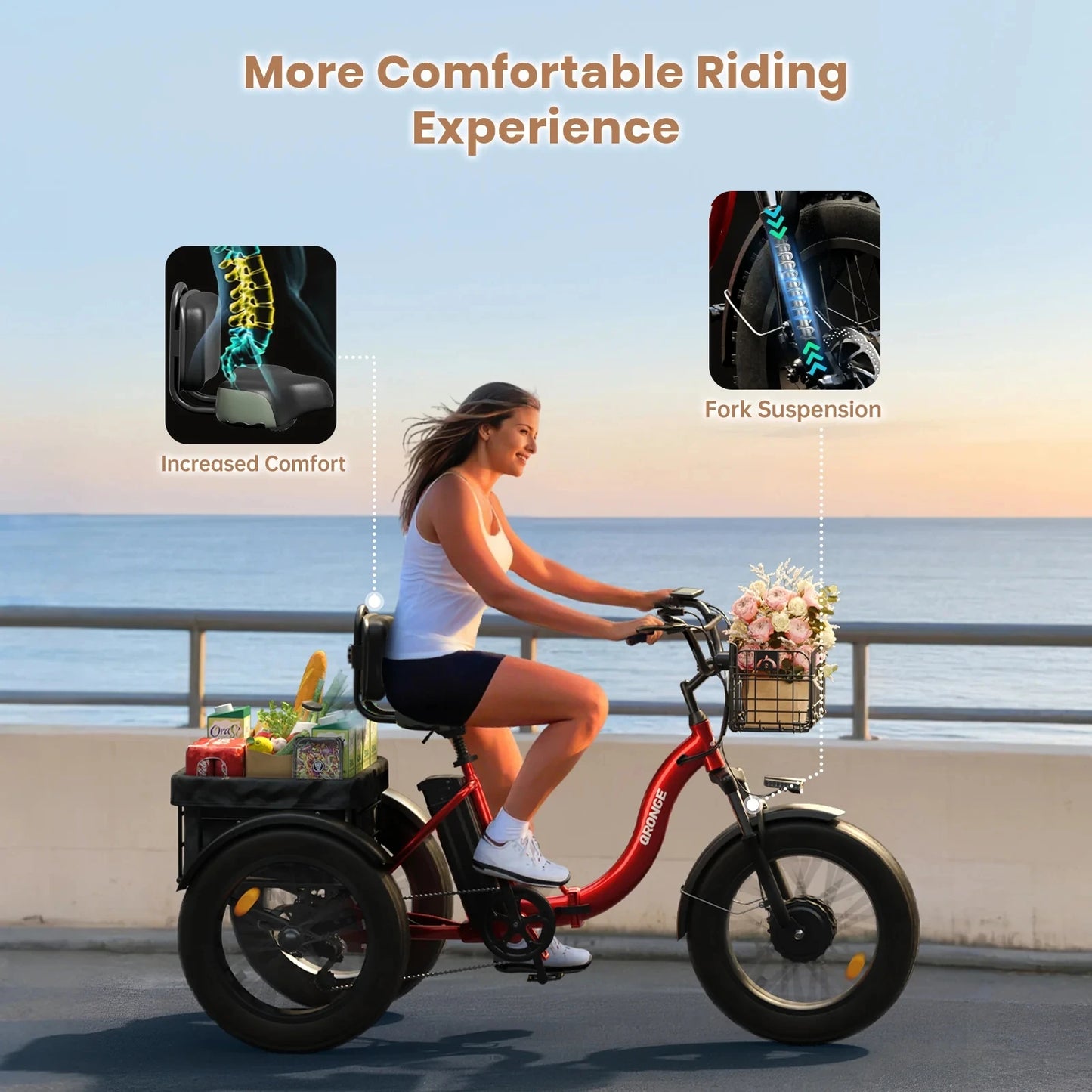 QRONGE 960W Peak Folding Electric Tricycle For Adults