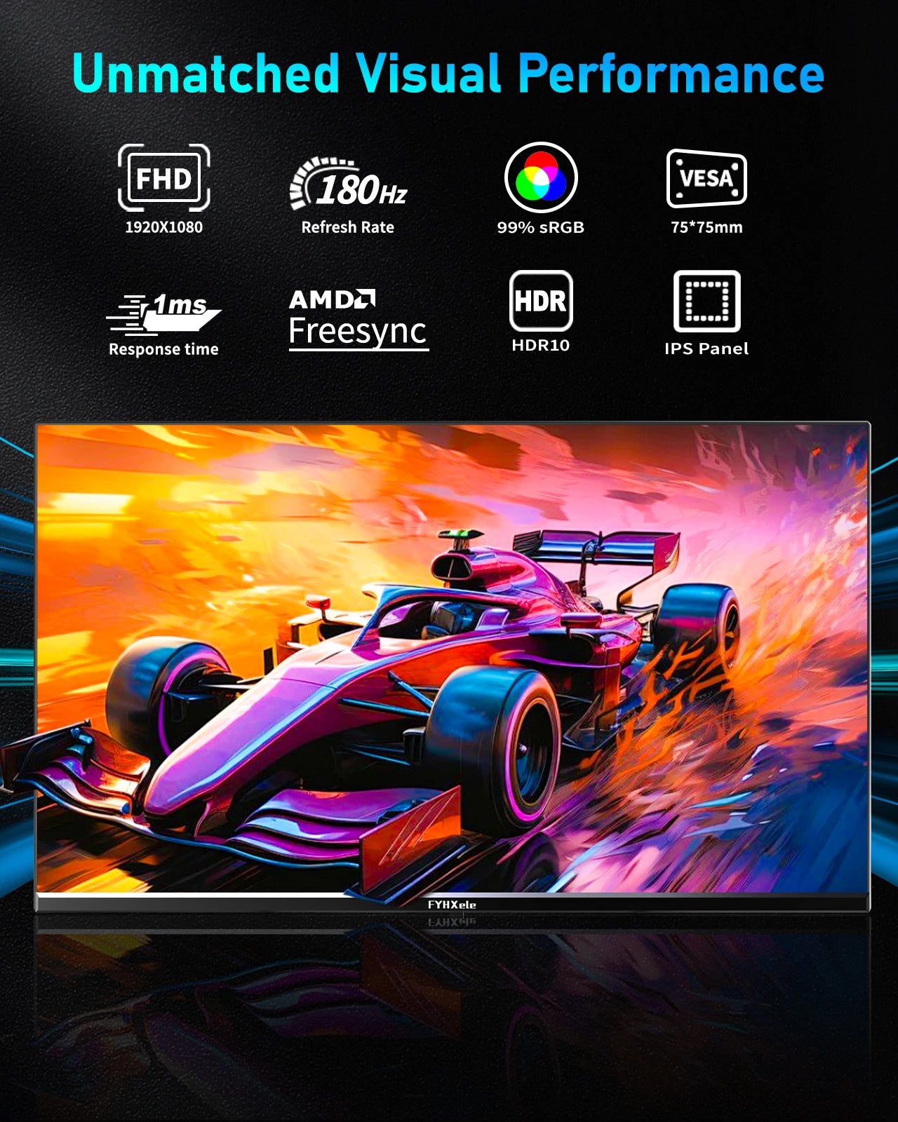 FYHXele 1ms HDR Gaming Monitor 180Hz FHD G-Sync With VESA