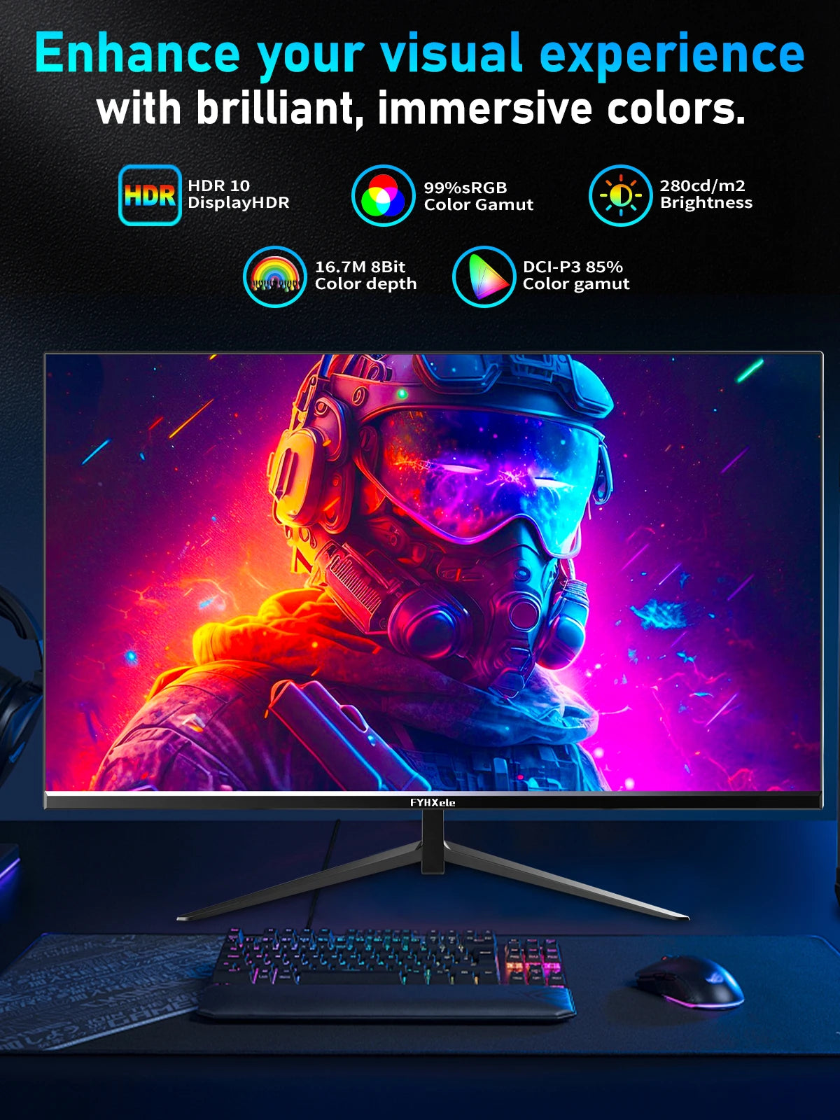FYHXele 1ms HDR Gaming Monitor 180Hz FHD G-Sync With VESA