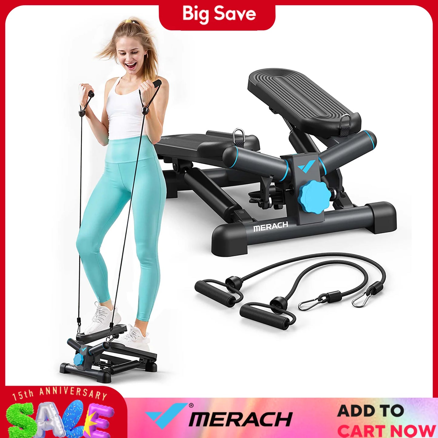 MERACH Mini Stepper With Resistance Band For Fitness
