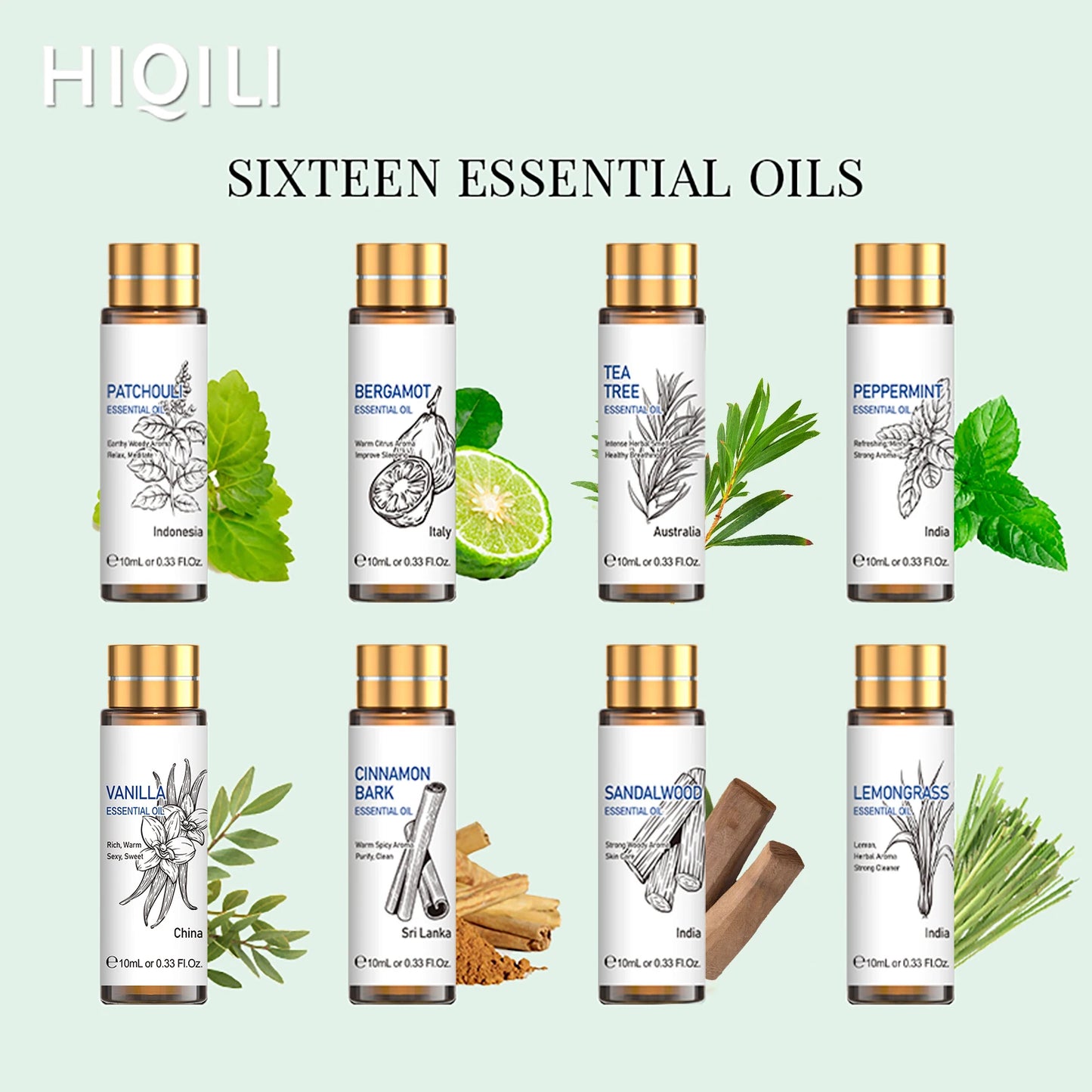 HIQILI Essential Oils Set Pure Lavender Eucalyptus Jasmine Mint