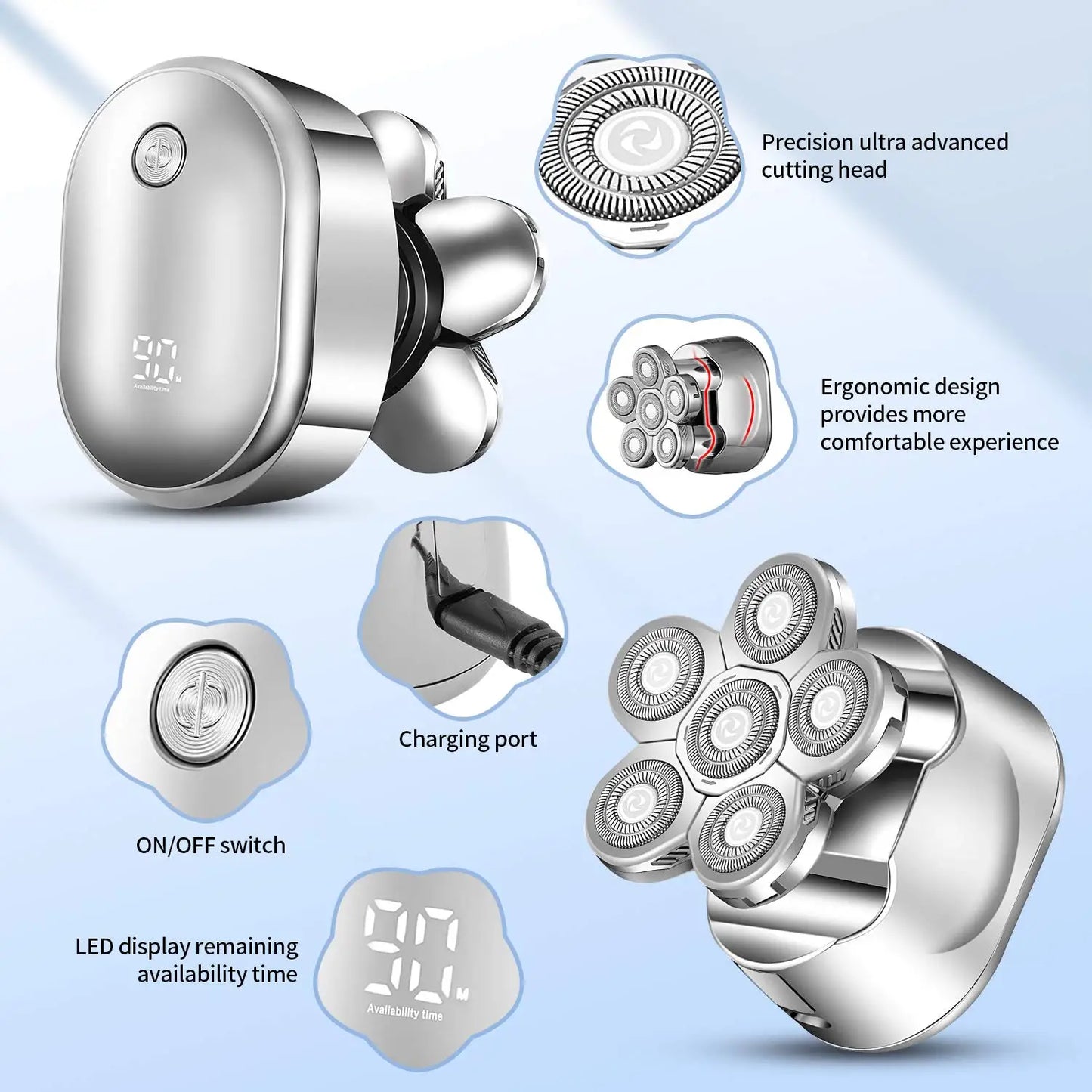 Surker 5-in-1 Electric Shaver for Men with Floating Head and Digital Display