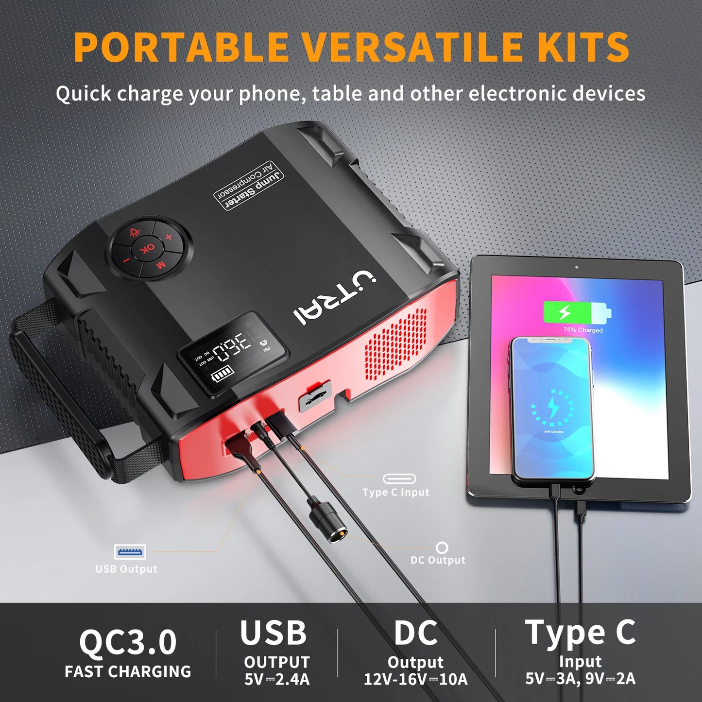 UTRAI 4-In-1 Jump Starter Power Bank 2000A With Air Compressor