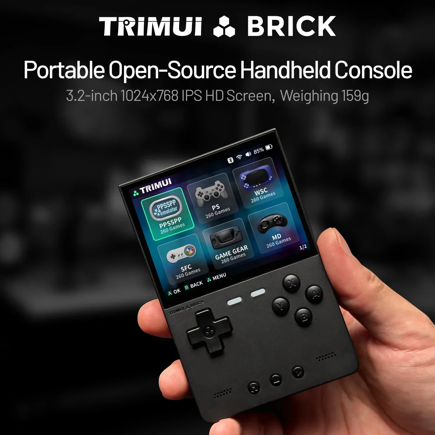 TRIMUIC Brick Handheld Game Console With IPS Display