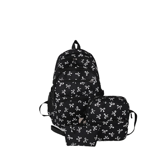 Shunmaii Bow Print Backpack Set With Crossbody Bag Purse
