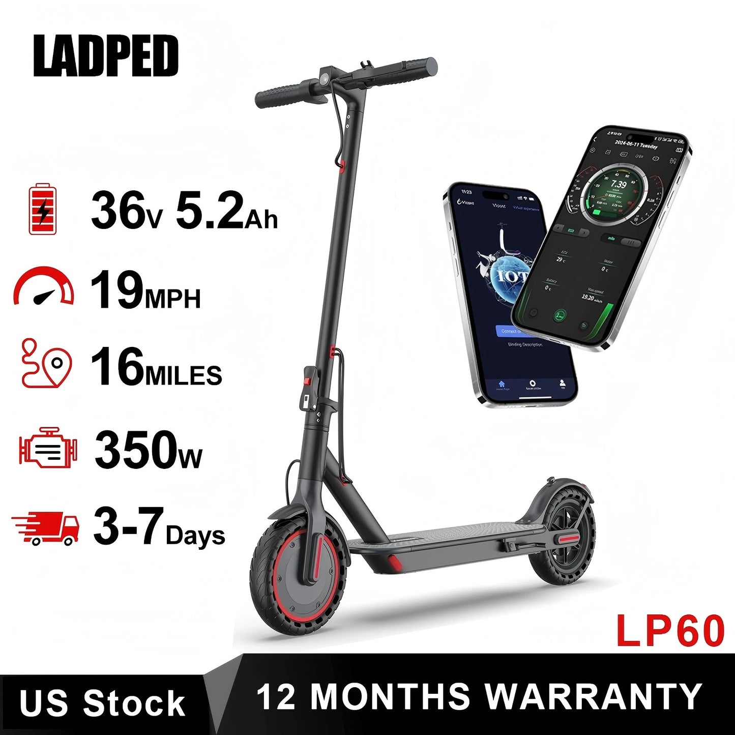 Ladped LP60 Electric Scooter 350W 19 MPH Foldable Adult