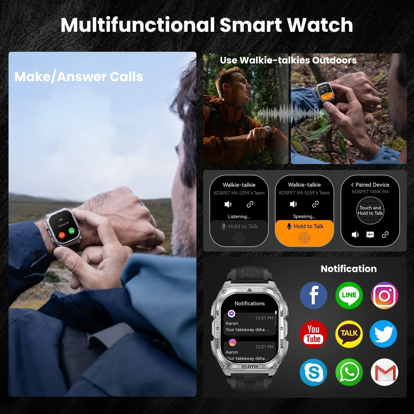 KOSPET Tank M4 Smartwatch GPS 10ATM Waterproof Android iOS