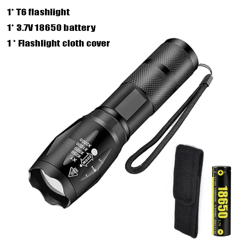 T6 Portable LED Flashlight 18650 Rechargeable 5 Modes Zoom Waterproof