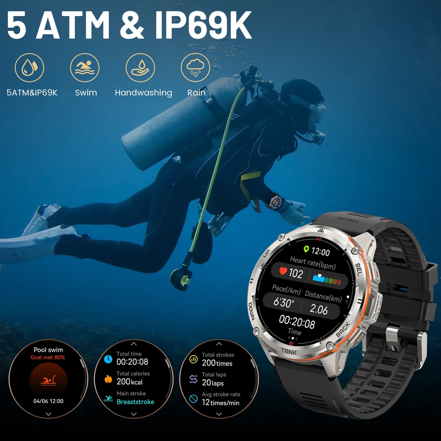 KOSPET Tank T3 Ultra GPS Smartwatch For Men Barometer Altimeter