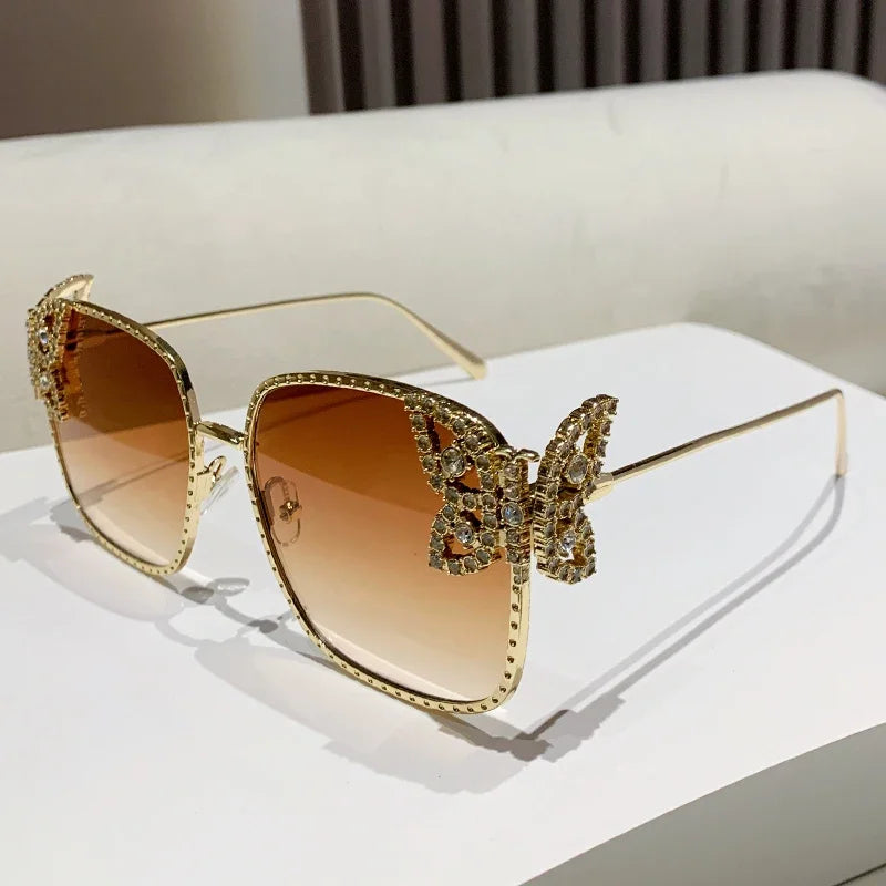 Women's Butterfly Diamond Sunglasses With Square Frame
