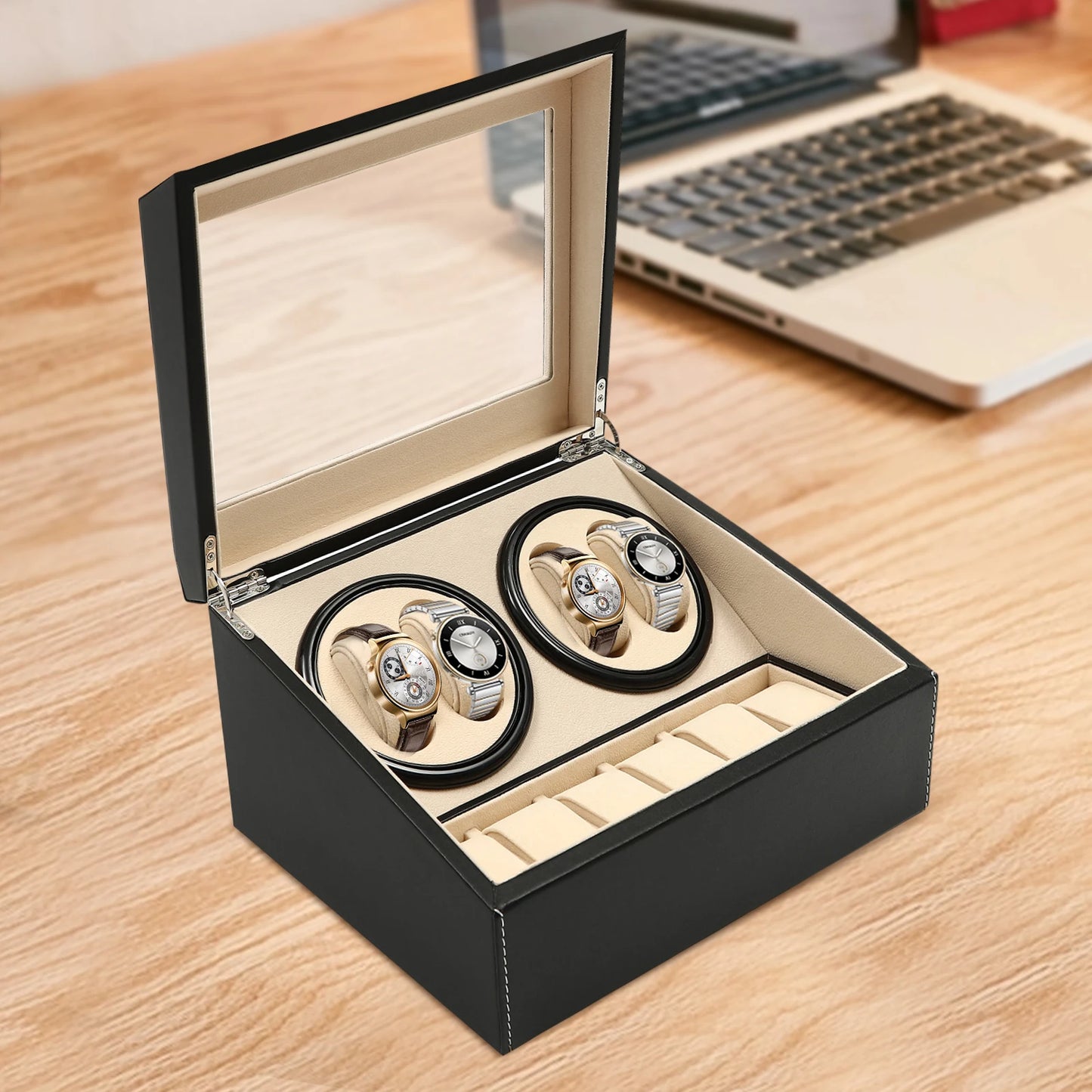 Rotating Automatic Watch Winder Box In PU Leather Display Case