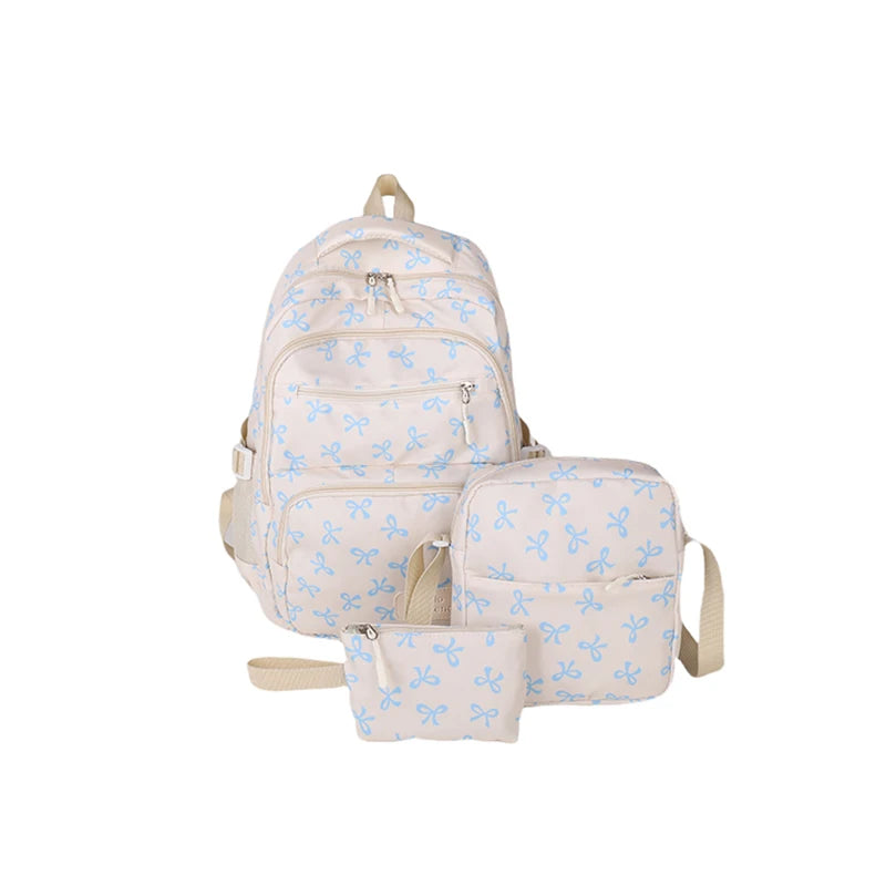 Shunmaii Bow Print Backpack Set With Crossbody Bag Purse
