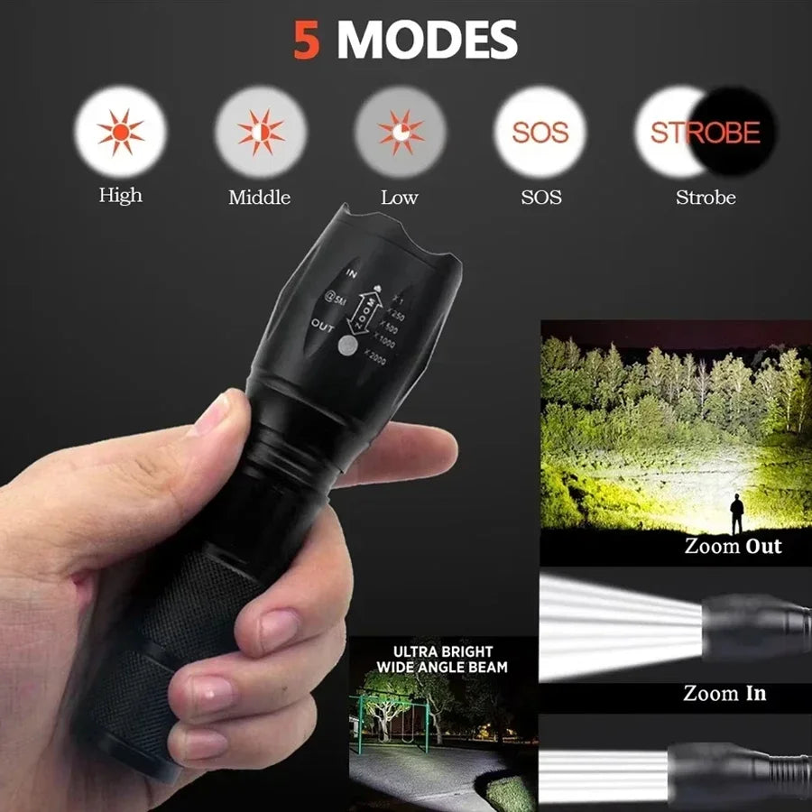 T6 Portable LED Flashlight 18650 Rechargeable 5 Modes Zoom Waterproof