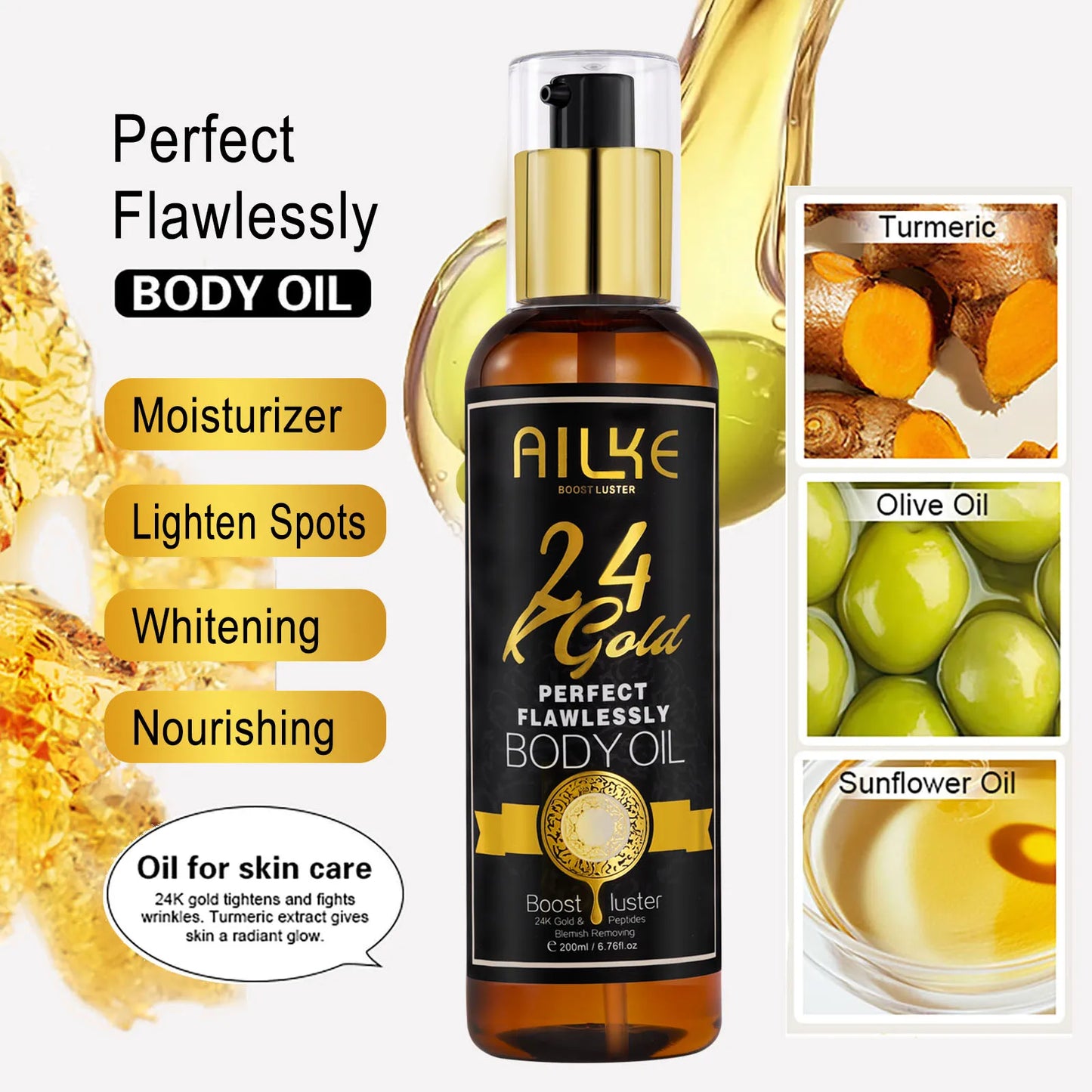 AILKE Body Oil for All Skin Types Moisturizes and Brightens