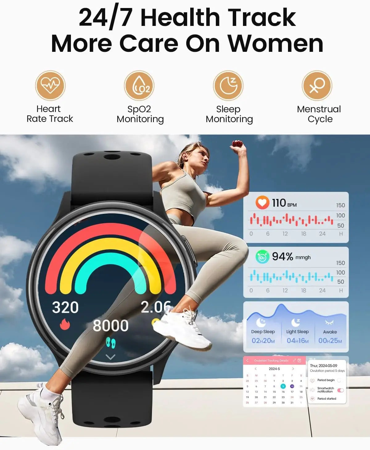 AnyloopCa Women Smartwatch Fitness Tracker for iPhone Android