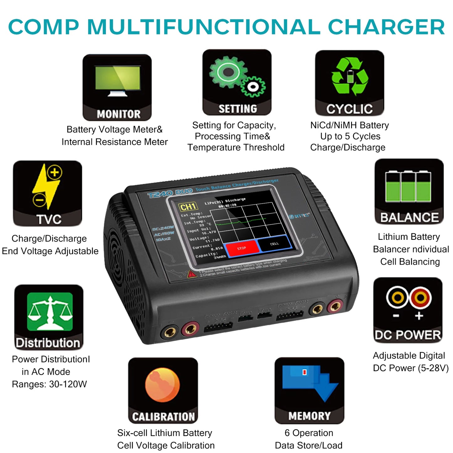 HTRC T240 Dual Channel Battery Charger With Touch Screen