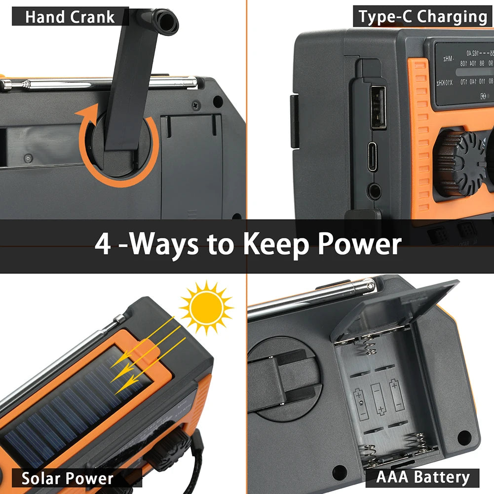 Takezero Solar Power Hand Crank Radio With LED Flashlight